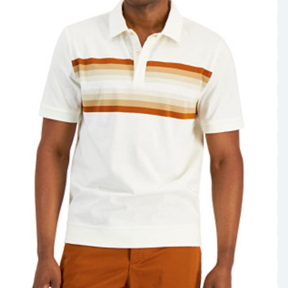Alfani - Cream Polo with Gradient Brown Stripes